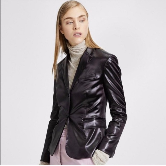 Theory  Shrunken glossy jacket sz 2 dark brown - Picture 1 of 7